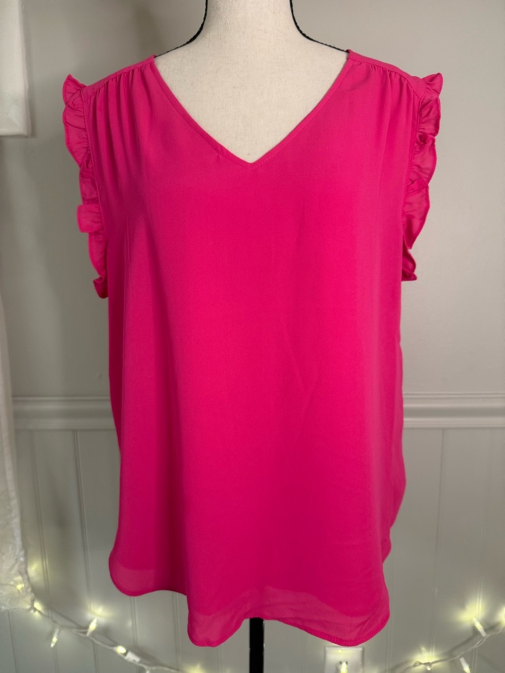 VERSONA Hot Pink V-Neck Ruffle Sleeve Camisole Blouse